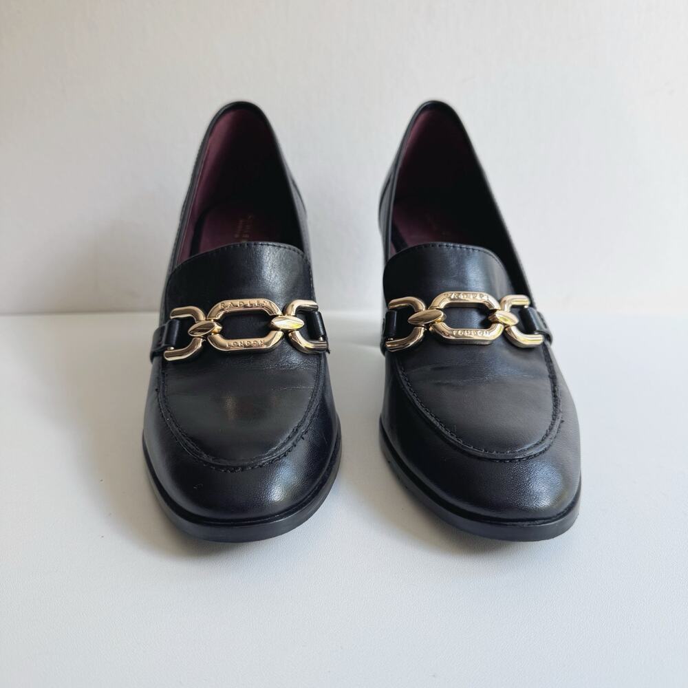 Radley London Black Leather Cavendish Mews Chunky Chain Heeled Loafer Size 38/8 - Picture 2 of 7